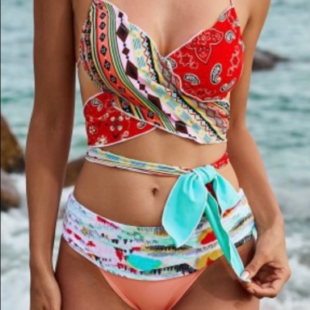 Multicolored Bohemian Tropical Print Bikini